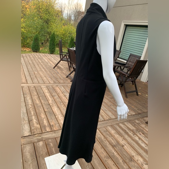 Black coctail prom party dress below the knee black sheer sexy deep V neck US 12 - Picture 5 of 14